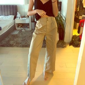 Khaki Wide Leg Pant: Japanese Petite Brand PLST